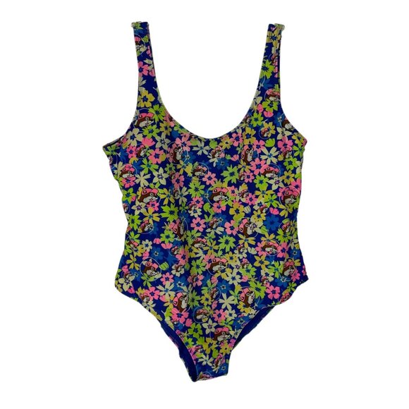 Buc-ee's Womens One-Piece Swimsuit Size Large Blue Floral Tank Style - Picture 1 of 5